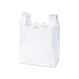 Pack of 500 White T-Shirt Plastic Bags 18 x 8 x 28. Ultra Thin Carry-Out Bags 18x8x28. Thickness 0.65 mil. Unprinted Shopping Grocery Bags. Handled Po