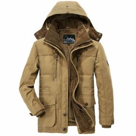 Mens Hooded Winter Parka Coat with Inner Fleece (Color: Khaki, size: M)