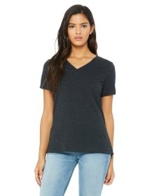 Bella + Canvas 6415 Ladies' Relaxed Triblend V-Neck T-Shirt (Color: CHRC BLK TRIBLND, size: L)
